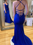 Royal Blue Mermaid Deep V Neck Appliques Prom Dress LBQ1431